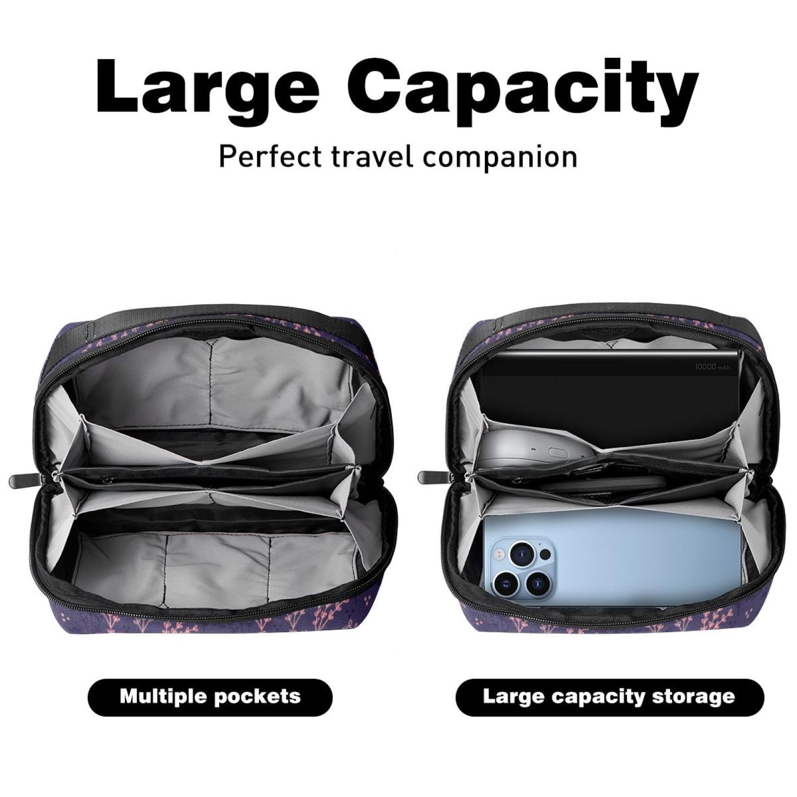Purple Electronics Organizer, Cord Cable Storage Bag Waterproof for Home Travelling, Electronic Accessories Case for Charge Mouse USB SD Card Hard Drives