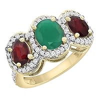 PIERA 14K Yellow Gold Natural Cabochon Emerald & Enhanced Ruby 3-Stone Ring Oval Diamond Accent, sizes 5-10