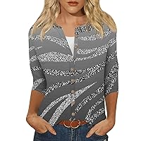 Prime Shopping Online, Lightweight Cardigans for Women Summer Trendy Floral Printed Button Down Shirt 3/4 Sleeve Fall Fashion Plus Size Tops Dressy Casual Blouses Comfy Clothes(I Gray,Medium)