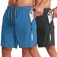 2 Pack Mens Workout Athletic Shorts 7 inch Inseam Quick Dry Hiking Shorts Men Lightweight Sports Gym Shorts Running