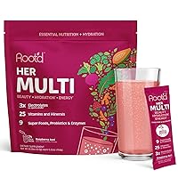 Powder MULTIvitamin + Electrolytes for Women - 25 Vitamins & Minerals + Hydration | Vitamin D A C E B Complex B12 Biotin Iron Probiotic Organic Super Greens & Beets | 24 Effervescent Drink Mix Packets