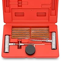 TOOLUXE 50002L -35 Piece Tire Repair Universal Heavy Duty Tire Repair Kit with Plugs, Fix A Flat Tire Repair Kit, Ideal for Tires on Cars, Trucks, Motorcycles, ATV Roadside Emergency, Tire Plug Kit