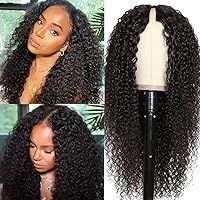 Nadula Curly Upgraded U Part Wig Human Hair 4x1 inch Samll Leave Out for Black Women, 10A Brazilian Curly U-Part Wigs Remy Hair No Glue No Sew in Beginner Friendly 150% Density Natural Color 20inch