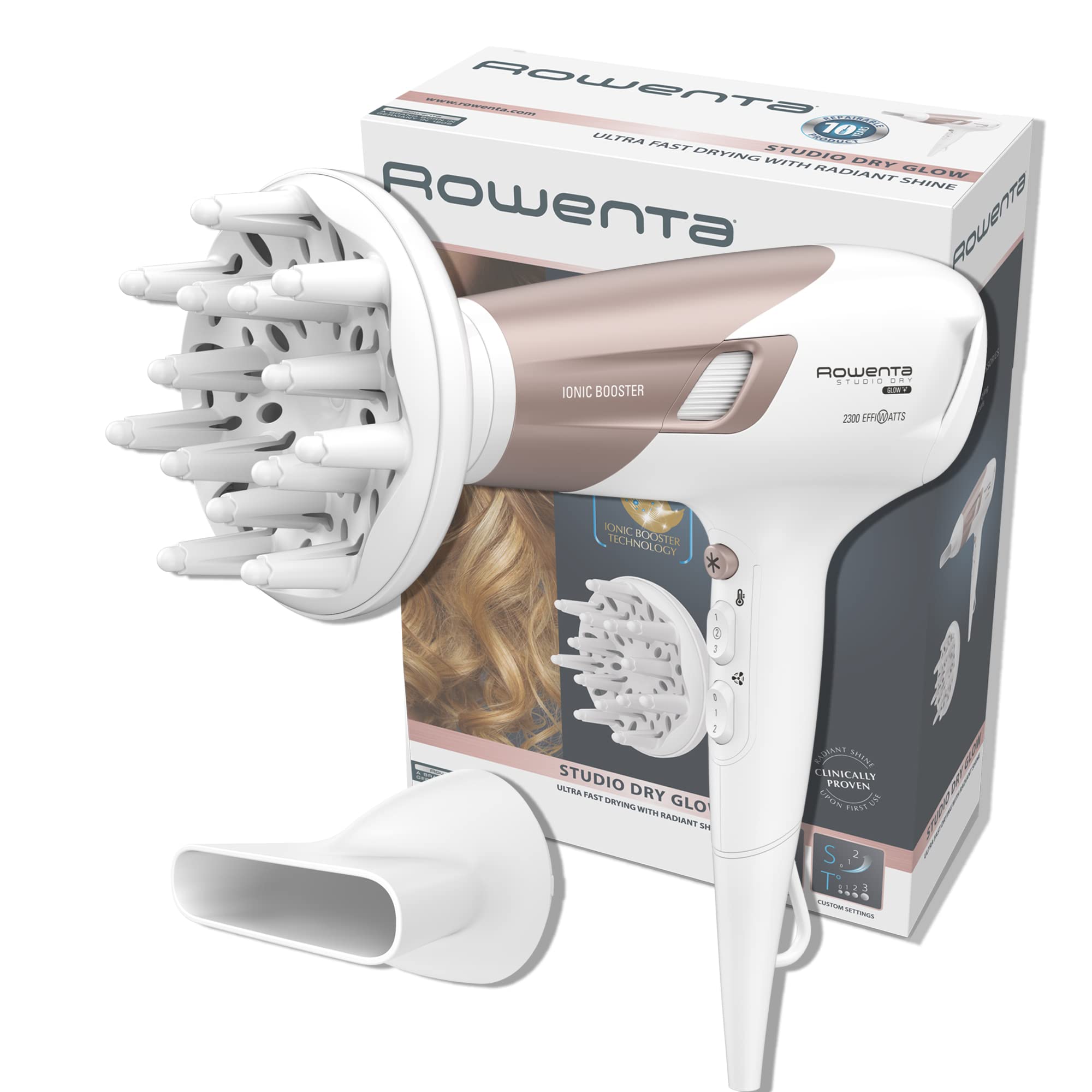 Mua Rowenta CV5830 Studio Dry Hair Dryer, 2100 Watt, 3 Temperature and 2  Speed Levels, Ion Function, Cold Air Button, White/Rose Gold trên Amazon  Đức chính hãng 2023 | Giaonhan247