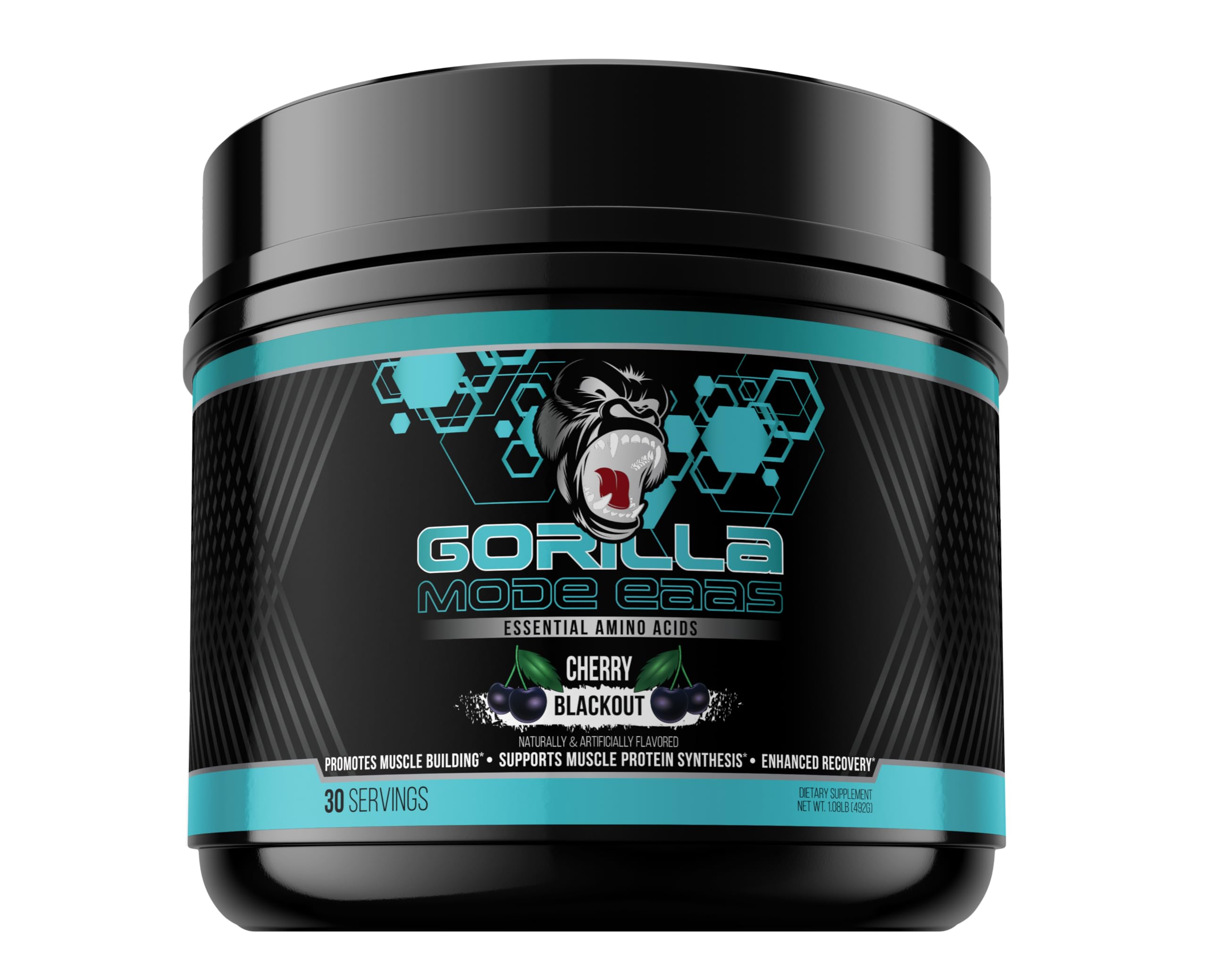 Gorilla Mode EAAs - Essential Amino Acids to Support Muscle Building, Enhanced Recovery, and Protein Synthesis/Use Before, During, or After Your Workout / 492 Grams (Cherry Blackout)