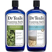 Dr Teal's Foaming Bath Variety Gift Set (2 Pack, 34oz Ea) - Relax & Relief Eucalyptus & Spearmint, Detoxify & Energize Ginger & Clay - Essential Oils Blended with Pure Epsom Salt - Ease Pain & Stress