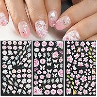 Flower Nail Art Sticker Decal 5D Exquisite Nail Art Supplies Floral Nail Decals 3D Self-Adhesive Luxurious Colorful Pink Romantic Cherry Blossom Leaf Petal Carving Design Acrylic Nail Art(3Sheets)
