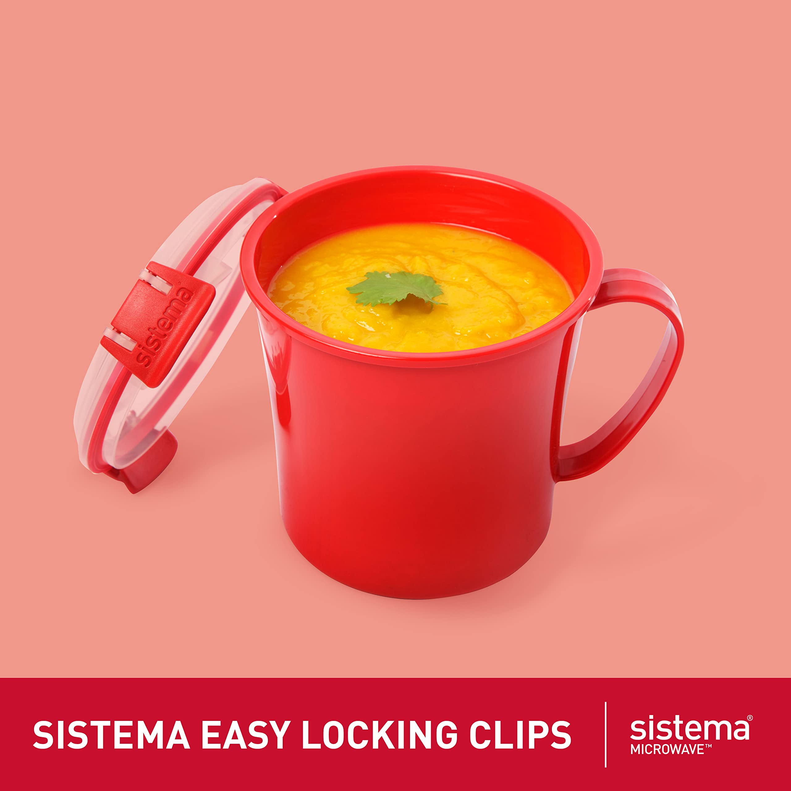 Sistema Microwave Soup Mug with Lid and Steam Release Vent, Dishwasher Safe, 22.1-Ounce, Red