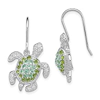 Green and Blue CZ Turtle Dangle Earrings in 925 Sterling Silver 29x17 mm