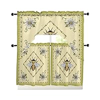 ALAGEO Curtain Tier and Swag Set Daisy Flower Bees Swag Kitchen Valance Floral Curtains Swag for Kitchen Window Treatment Valances Tiers Set 55
