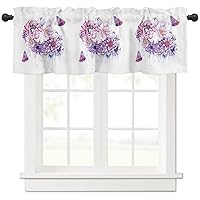 Valance Curtain Purple Chrysanthemum Blossom Kitchen Curtain for Window Butterfly Flower Window Treatment Topper Curtain for Kitchen Bathroom Dining Room 42x12in