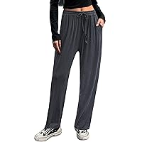 OLIKEME Lounge Pants with Pockets for Women Lightweight Drawstring Loose Comfy Pants Soft Stretch Straight Leg Jogging Pants