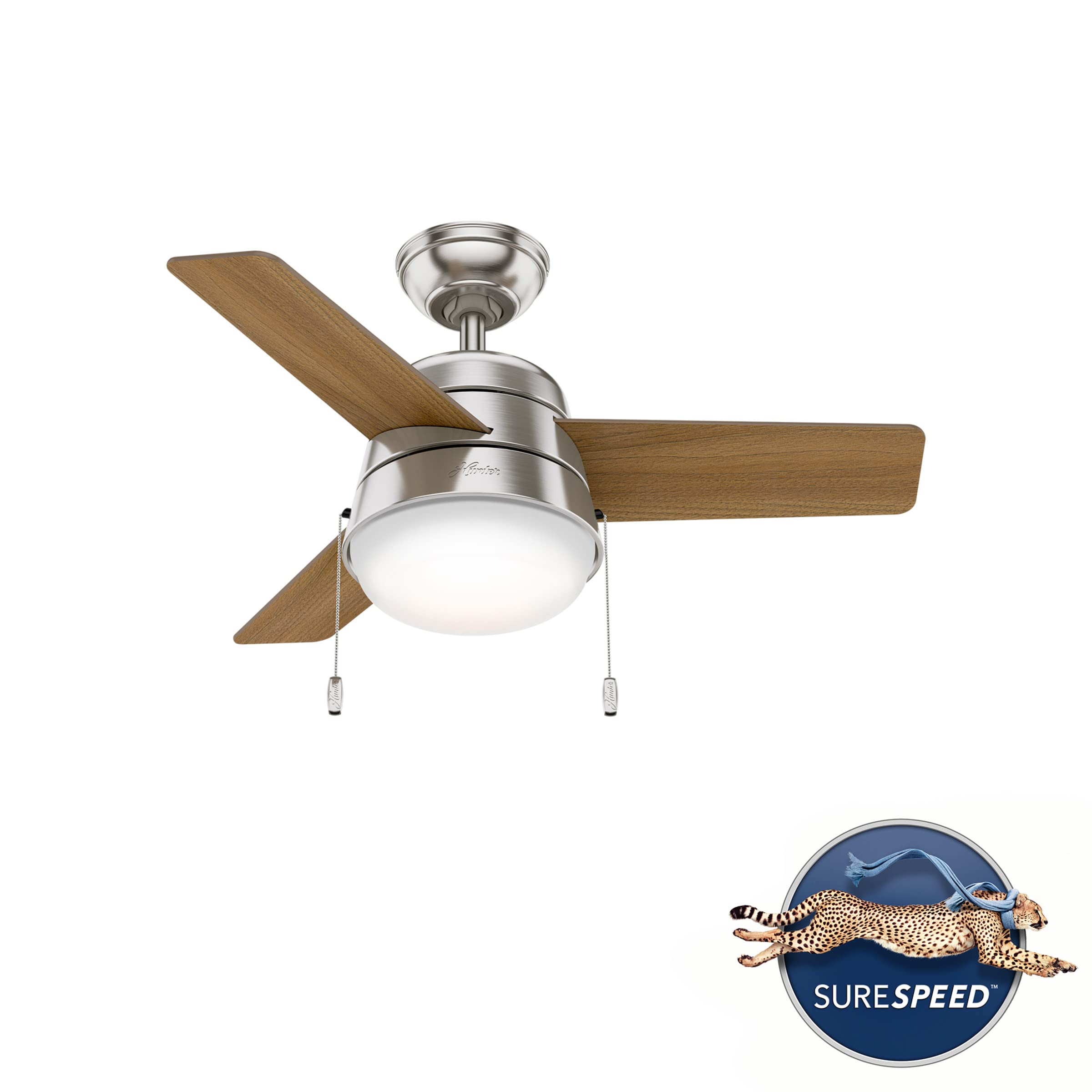 Hunter Fan Company, 59303, 36 inch Aker Brushed Nickel Ceiling Fan with LED Light Kit and Pull Chain