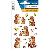 HERMA 3367 Animal Stickers for Children, Hedgehogs (48 Stickers, Paper, Matte) Self-Adhesive, Permanent Adhesive Motif Labels for Girls and Boys