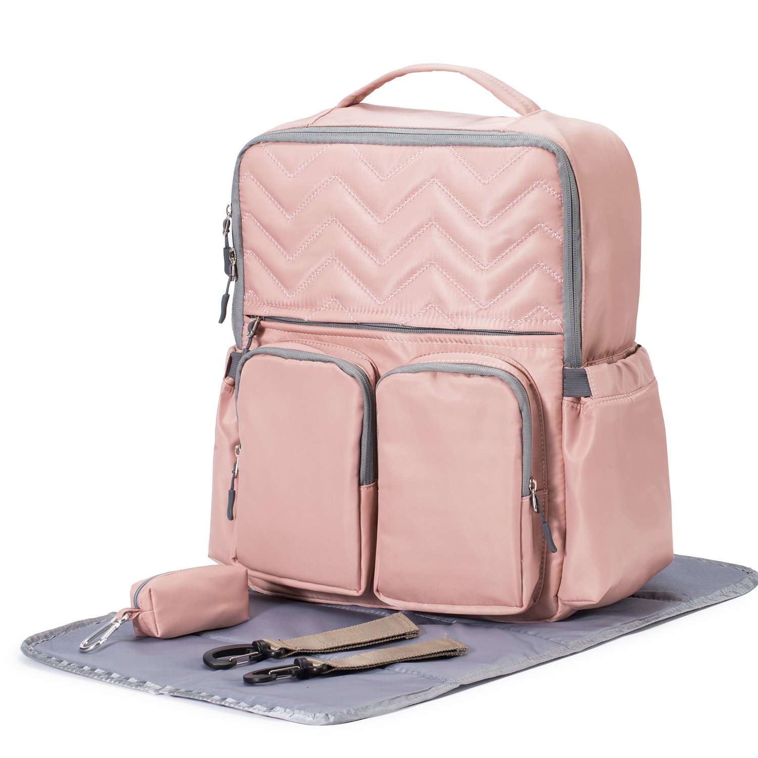 SoHo NY Diaper Backpack Bag 4Pc Chevron, Pink