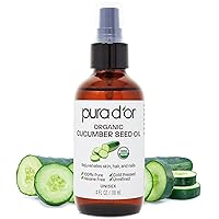 PURA D'OR 4 Oz Organic Cucumber Seed Oil100% Pure USDA Certified Premium Grade All Natural Moisturizer, Cold Pressed, Unrefined, Hexane-Free Base Carrier Oil for DIY Skin Care For Men & Women