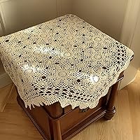Handmade Crochet Cotton Lace Table Doily Tablecloth Chair Back Covers, 31 inch Beige