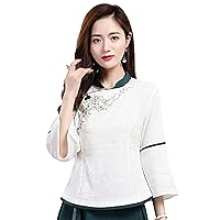 3/4 Sleeve Women's Chinese Top Linen Blouse Qipao Shirt