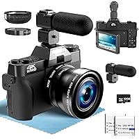 4KVlogging Camera, 56MP Cameras for Photography，180° Flip Screen, WiFi, 18X Digital Zoom, 32GB TF Card, 52mm Wide Angle & Macro Lenses,Compact Camera for Beginners