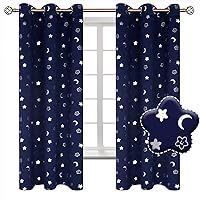 BGment Navy Blackout Curtains for Bedroom, Star Curtains with Moon for Kids Room, Thermal Insulated Room Darkening Drapes with Grommet for Nursery Girl Boy Baby, 2 Panels of 42 x 63 Inch