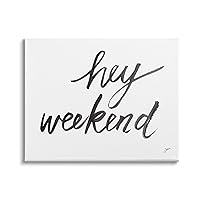 Stupell Industries Hey Weekend Phrase Minimal Ink Pattern Typography, Designed by Lettered and Lined Canvas Wall Art, 20 x 16, Off- White