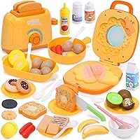 CUTE STONE Play Kitchen Toys, Breakfast Play Set-Color-Changing Waffle Maker, Toaster and Pretend Play Food Set-Toy Kitchen Set for Kids and Toddlers, Ages 3+