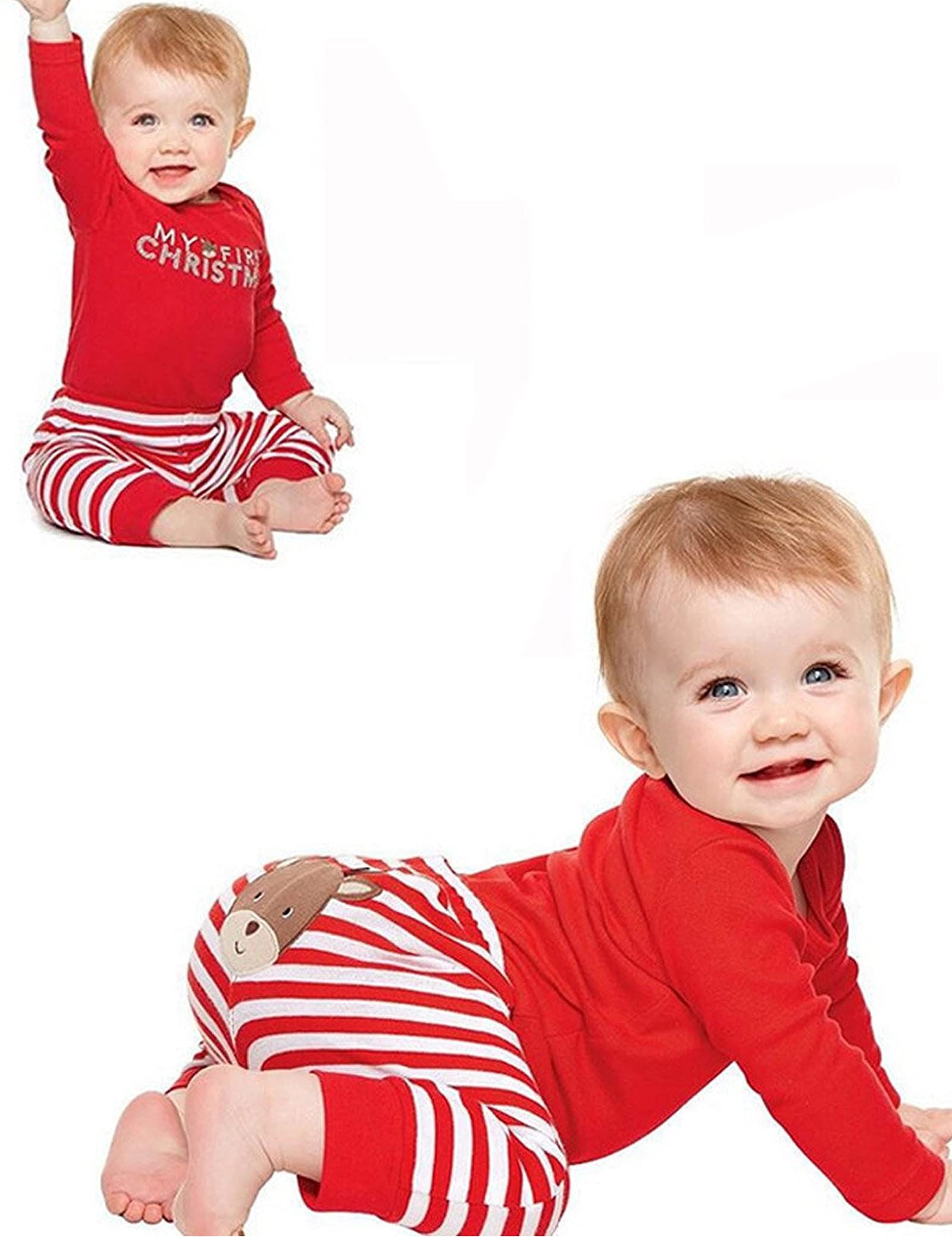 Baby Girl Christmas Outfit Baby Girl Long Sleeve Rompers Striped Pant Sets My First Christmas Baby Girl Outfit