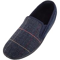 Mens Slip On Traditional Tartan Tweed Style Slippers/Indoor Shoes Twin Gusset