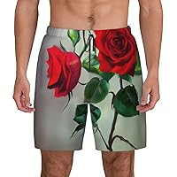 Red Rose Picture Mens Swim Trunks - Beach Shorts Quick Dry with Pockets Shorts Fit Hawaii Beach Swimwear Bathing Suits