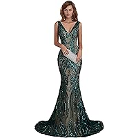 Sequined Mermaid V Neck Prom Evening Bridesmaid Shower Party Dress Pageant Celebrity Gown Custom Made