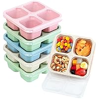 Korlon 6 Pack Snack Containers, 4 Compartments Snack Boxes for Kids, Wheat Straw Meal Prep Reusable Food Storage Lunch Containers for Adults & Kids