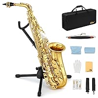 Eastar AS-Ⅱ Student Alto Saxophone E Flat Gold Lacquer Alto Beginner Sax Full Kit With Carrying Sax Case Mouthpiece Straps Reeds Stand