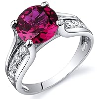 PEORA Created Ruby Cathedral Solitaire Ring for Women 925 Sterling Silver, 2.50 Carats Round Shape 8mm, Sizes 5 to 9