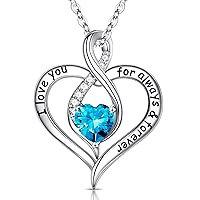 Ursilver Love Heart Necklace Gifts for Women - S925 Sterling Silver Birthstone Necklace I Love You Always and Forever Valentines Day Mothers Days Gifts Jewelry Gifts for Women Mother Mom Wife Girlfriend