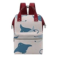 Sea Life Stingray Fish Casual Travel Laptop Backpack Fashion Waterproof Bag Hiking Backpacks