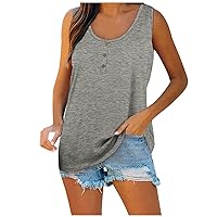Ladies Blouses and Tops Dressy Plus Size Peasant Tops Women Summer 2022 Sleeveless Casual Solid Color O-Neck
