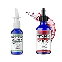 Colloidal Silver Nasal Spray + Liquid B12 - Sublingual Drops - 99% Pure Methyl B12 - Organic, Non-GMO, Vegan - Highly Absorbable Methylcobalamin - Supports Energy Production, Cognitive Function