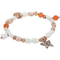 Alex and Ani Butterfly Beaded Charm Stretch Bracelet One Size, Shiny Rose Gold (A20STSP16SR)