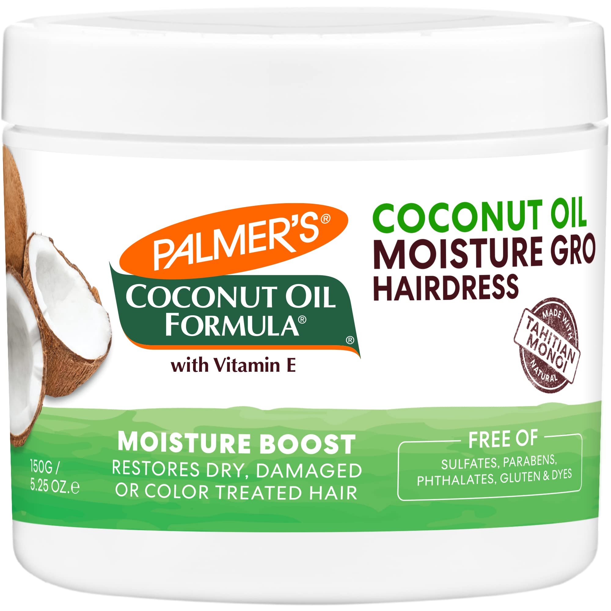 Palmer's Coconut Oil Formula Moisture Gro Hairdress Hair Cream, Restorative Leave In Conditioner to Minimize Breakage and Add Shine, 5.25 Ounce Jar
