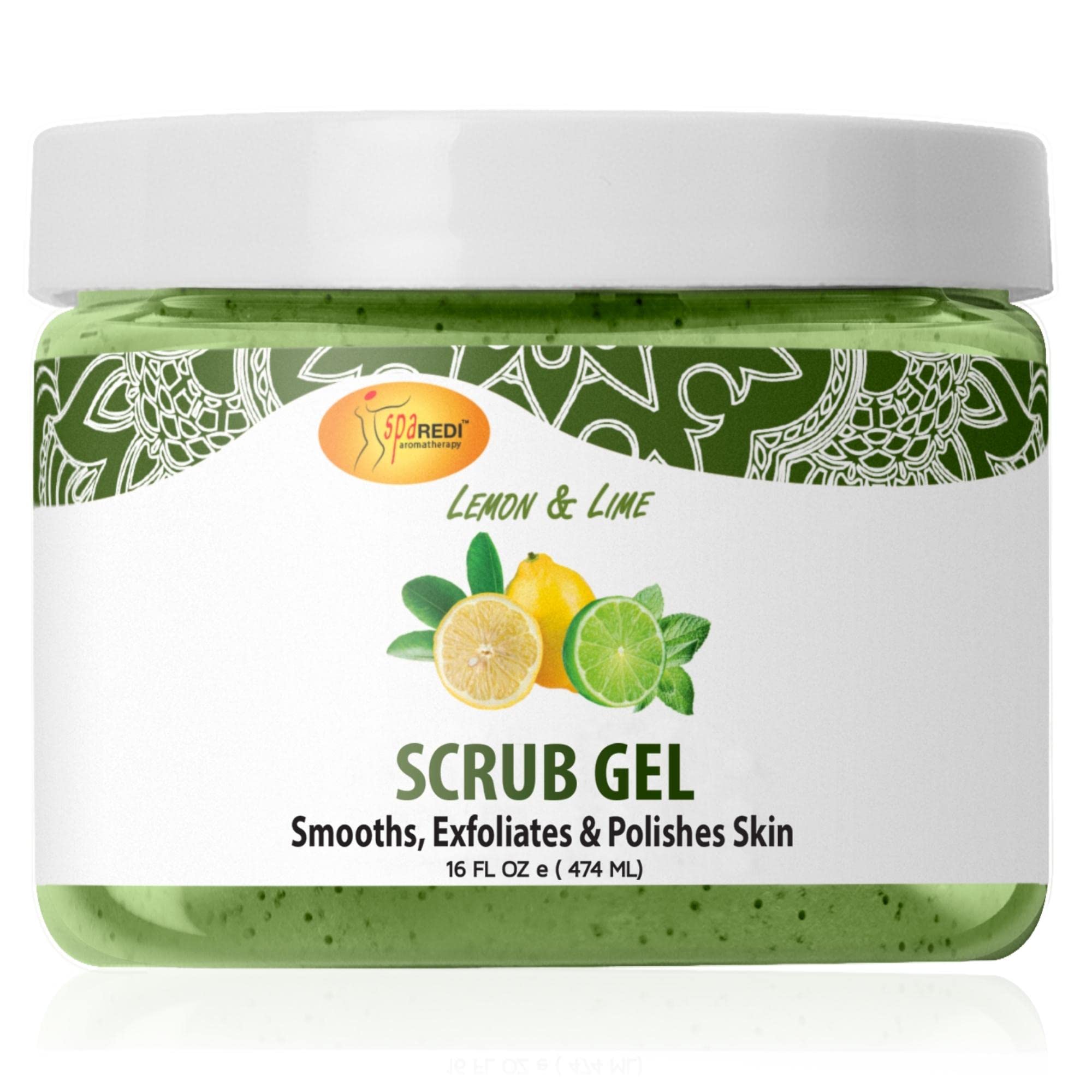 SPA REDI – Exfoliating Scrub Pumice Gel, Lemon & Lime, 16 Oz - Manicure, Pedicure and Body Exfoliator Infused with Hyaluronic Acid, Amino Acids, Panthenol and Comfrey Extract
