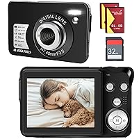 Digital Camera for Kids, 2.7K Digital Camera for Teens, Boys and Girls, 16X Digital Zoom Camera with 32GB SD Card and 2 Batteries (Black)