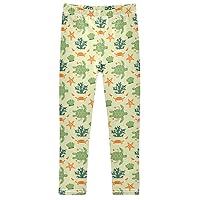 Crab Turtle Coral Girl's Leggings Soft Ankle Length Active Stretch Pants Bottoms 4-10 Years