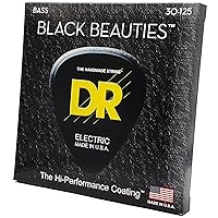 DR Strings Beauties-Black Coated Steel 6 Bass Guitar Strings, 30-125 Gauge, Round Core (BKB6-30)