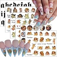 Angel Nail Art Stickers Cupid Nail Decals Water Transfer Design Nail Decals Valentines Day Nail Stickers Heart Nail Decals for Women Girls Valentines Nail Decoration DIY Manicure Tips 8 Sheets