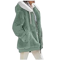 RMXEi Womens Fashion Soild Winter Loose Plush Long Sleeve Zipper Pocket Hooded Coat
