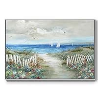 Renditions Gallery Floral Wall Art Floater Framed Paintings Beach Blossom Coastal Garden Canvas Artwork Decorations for Lounge Drawing Room Balcony - 25