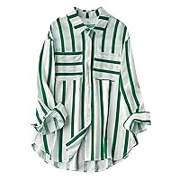 Women's Spring Outfits Casual Loose Vertical Stripe Lapel Single-Breasted Multi Button Shirt Outfits, S-2XL