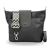 Brise Ellie Women's Shoulder Bag Handmade Crossbody Bag Genuine Leather with Leather Strap + Wide Patterned Straps 7 Compartments Waterproof Stylish Made in Italy Shoulder Bag
