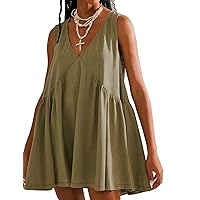Flygo Summer Mini Dresses for Women Babydoll Dress Sleeveless Flowy Sundress V Neck Loose Dress with Pockets