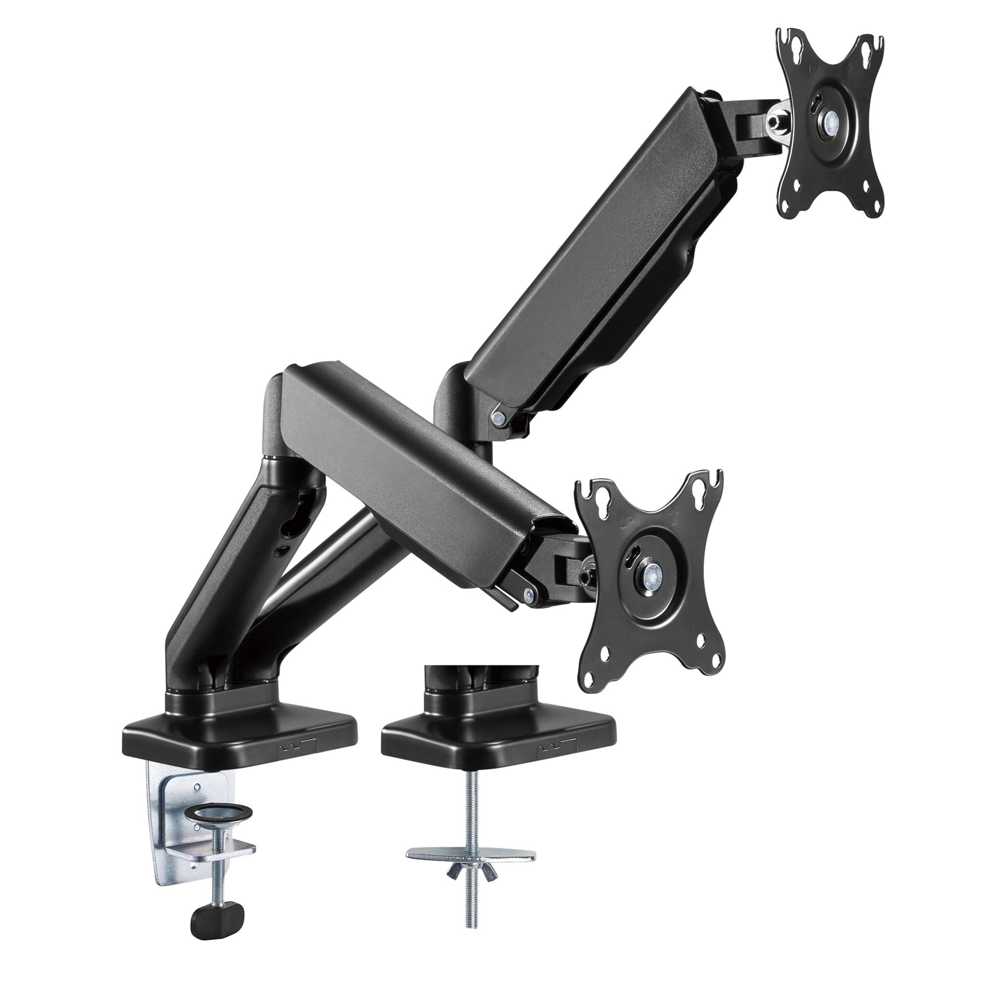 AVLT Dual 27" Monitor Desk Mount Stand - Mount Two 27" Screens on Height Adjustable Gas Spring Arms Space Saver Both C-Clamp & Grommet Moun...